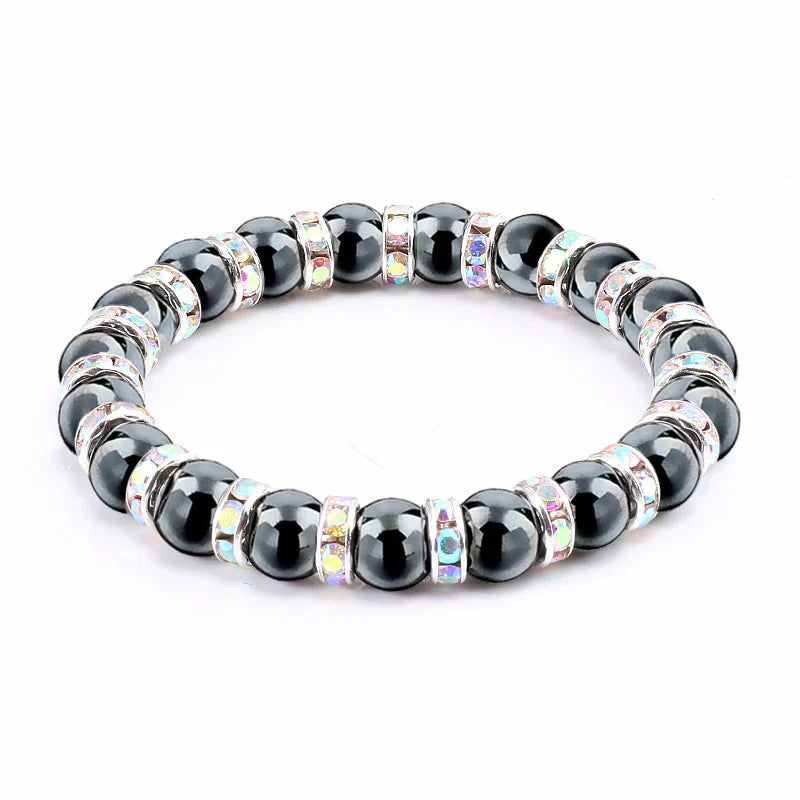 Haematite Beaded Bracelet Single Circle Couple Micro Inlay Rhinestones