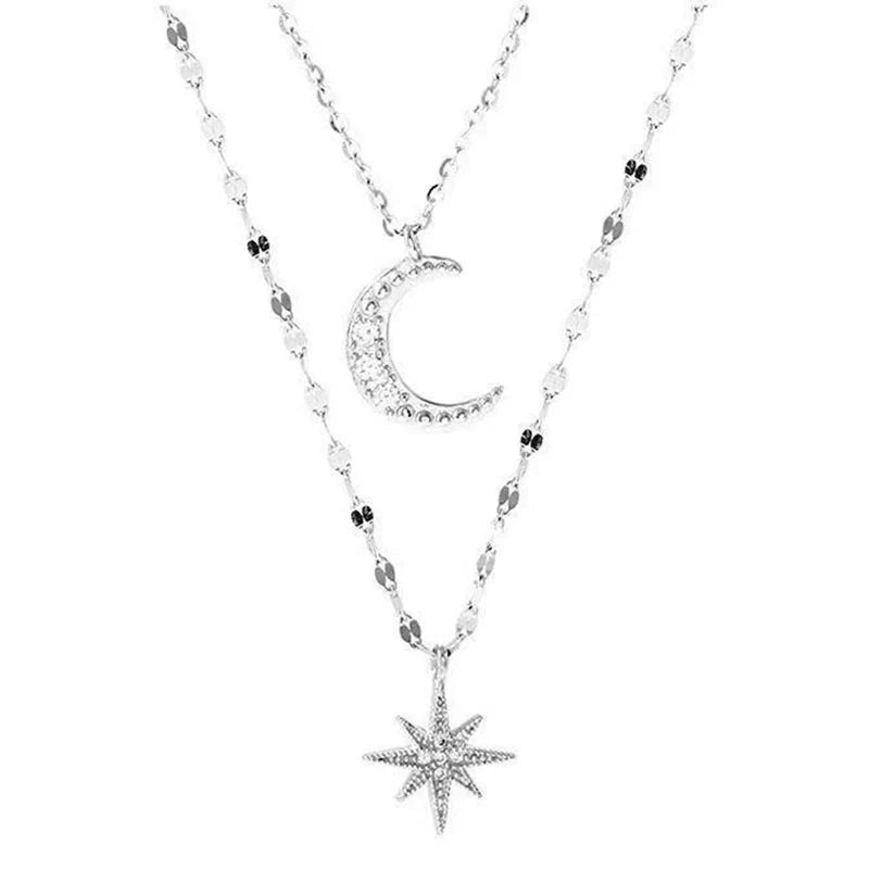 Asterism Moon Double-layer Necklace For Women